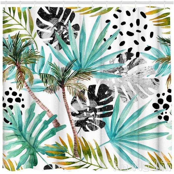 

shower curtains palm leaf by ho me lili curtain tropical jungle banana monstera set heavy weight with hooks green