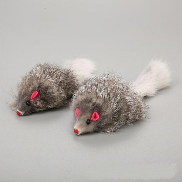 

cat toys 1pcs 18cm pet real fur long-haired tail feathers mice mouse dog