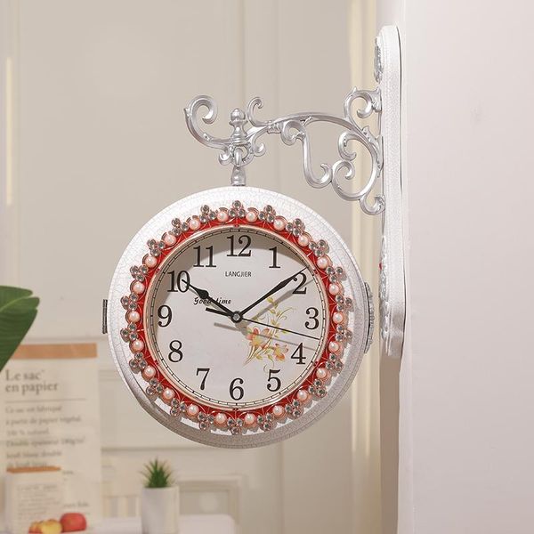 

wall clocks double-sided luxury clock european living room silent simple art decoracao para casa home decor watch mm60w