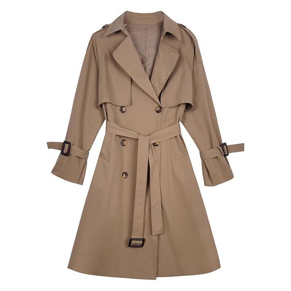 

women's wool & blends cmaz 2021 autumn mid-length trench coat two-color zb, Black