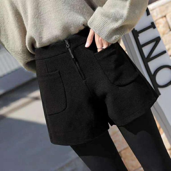 

women's shorts women autumn warm solid woolen female chic soft loose high waist office lady korean fashion a-line r213, White;black