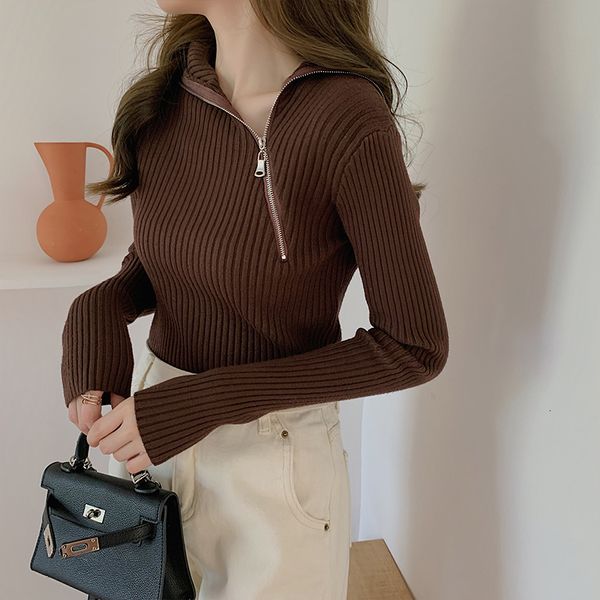 

2021 new women casual sweater fashion spring autumn long sleeve turn down collar pullover korean knitted sweaters juog, White;black