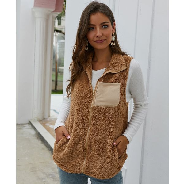 

women fleece vests autumn winter faux fur coat female 2020 casual thick warm teddy jackets female outwears solid vest sweatshirt lj5f, Black;white