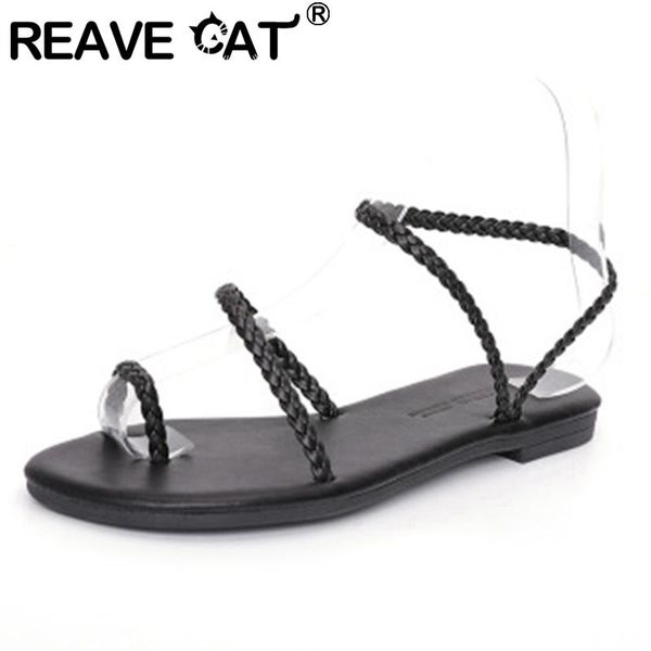 

sandals reave cat women 2021 clip toe flat weave classic concise soft comfort big size 35-40 black casual beach silver a3680