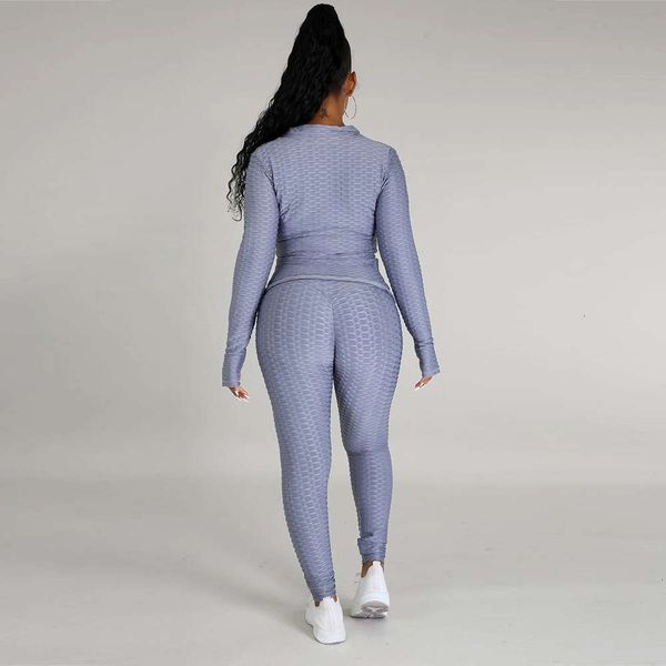 

tight skirt long exclusive women's two piece yoga suit, sleeve jacket, pants sports suit 9199 designer, Gray