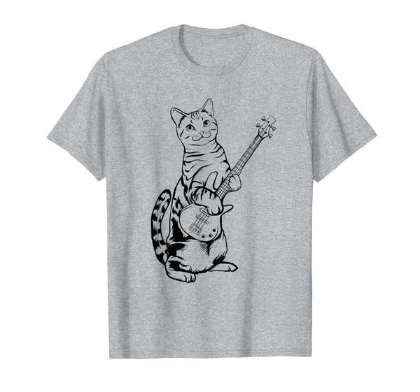 

funny cat playing bass t-shirt cool musician, White;black