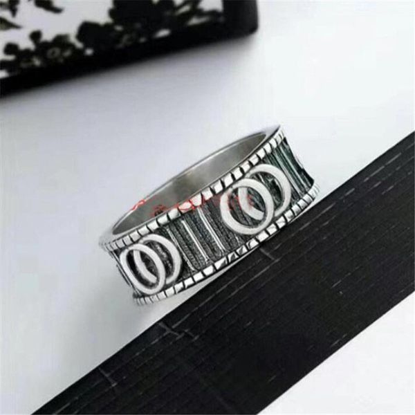 

2021 new mens rings ring width fashion brand vintage ring engraving couples ring wedding jewelry gift love rings bague with box, Silver