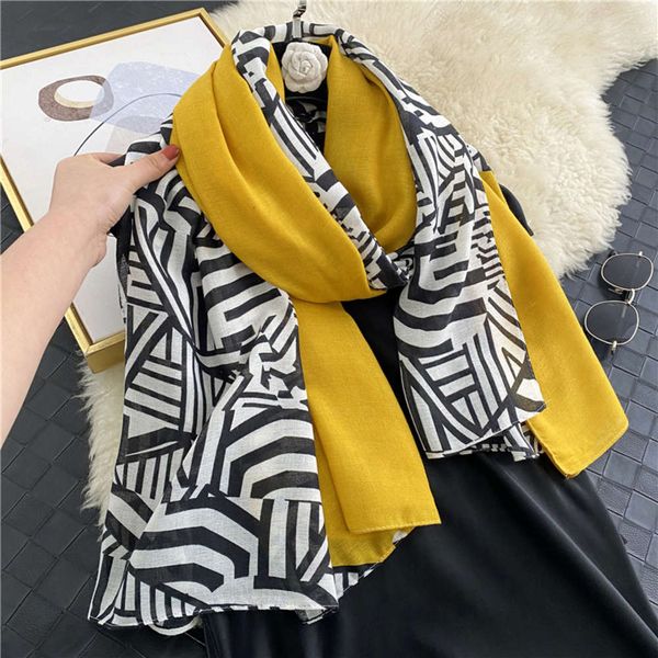 

korean cotton hemp hand shawl women's new style in autumn and winter, Blue;black