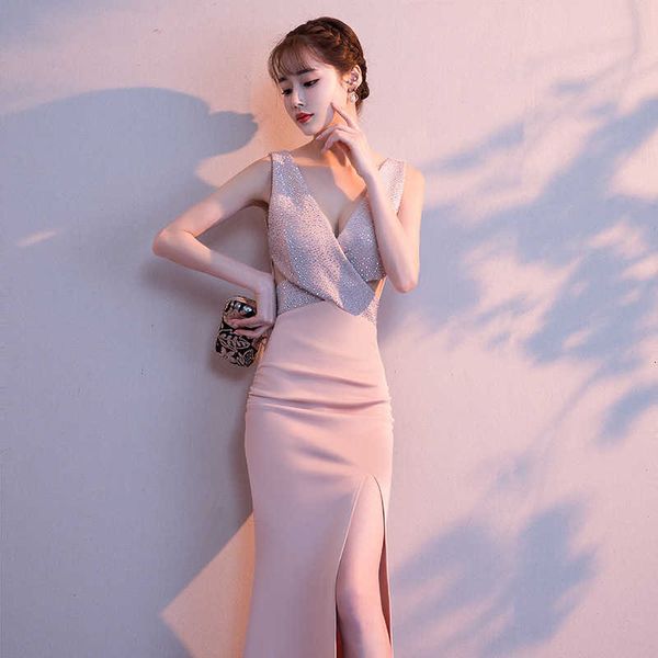 

luxury prom dresses banquet evening 's 2021 autumn club split long fishtail, Black