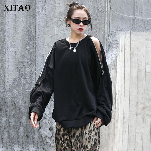 

women's hoodies & sweatshirts xitao women fashion sweatshirt white black off shoulder full sleeve pleated 2021 autumn pullover casual s