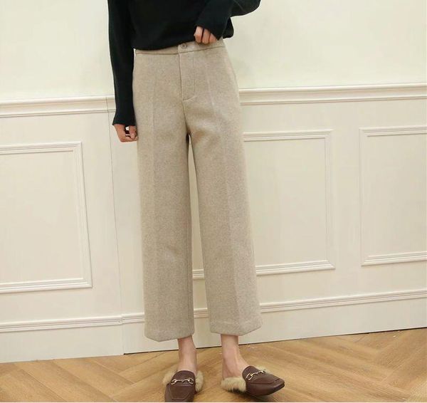 

women's pants & capris hcbless 2021 winter korean loose wool straight leg wild nine, Black;white
