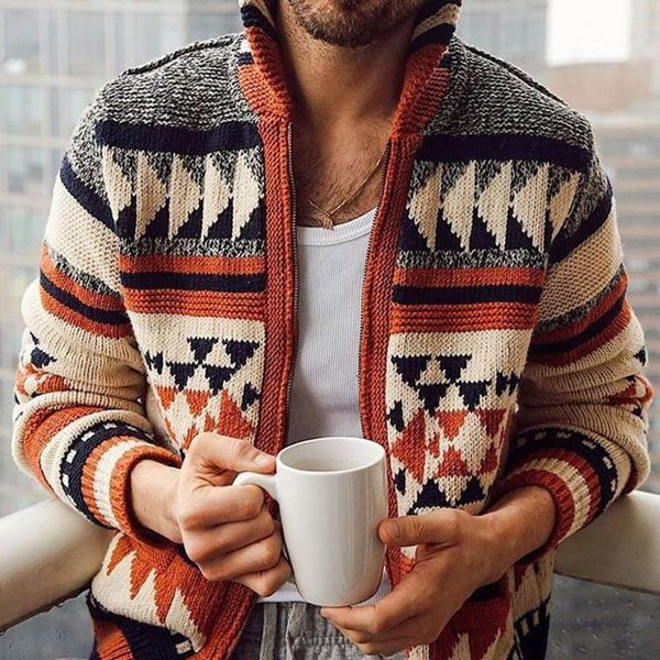 

autumn winter men long sleeve cardigan jacquard weave sweater outerwear coat casual coats fashion male outwear, Black;brown