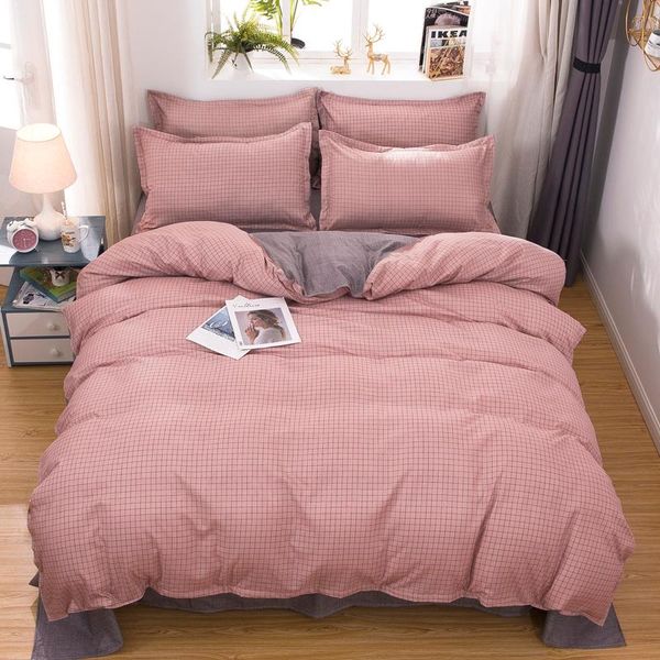 

bedding sets fancy pink plaid set simple duvet cover pillowcase home textile 2/3pcs bed linen king  size dropship