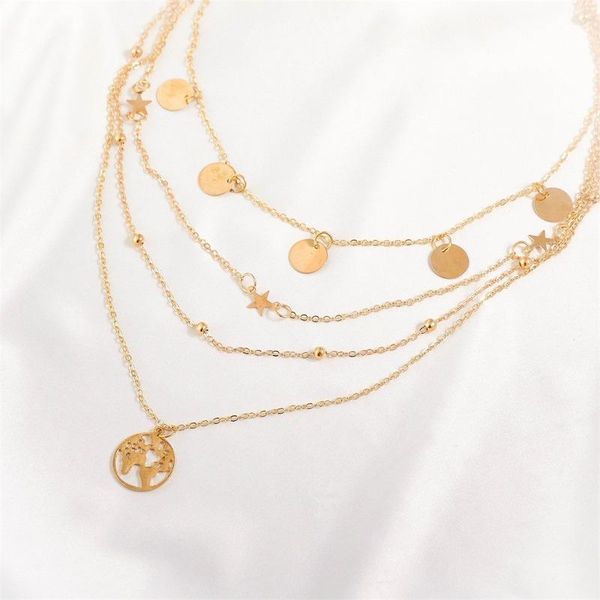 

pendant necklaces sequins necklace women stars woman chain jewelry ladies lovers layered gold color trendy party metal collares, Silver