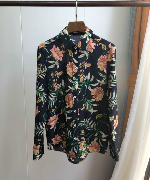 

vintage woman's blouse forest silk impression turn-down collar female tfp0, White