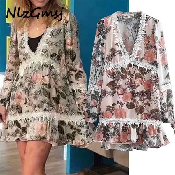 

woman dress deep v-neck beach boho embroidery lace patchwork mini sundress vestidos 05 210628, Black;gray