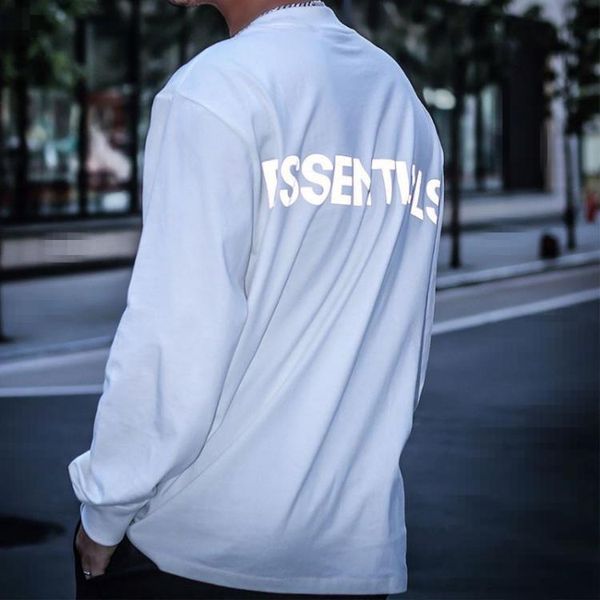 

fear of god double thread essentials reflective letter embroidery men's and women's fog high street t-shirt long sleeve, White;black