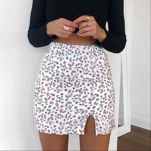 

seasons small flowers print cute skirts womens fashion streetwear outfits casual high waisted mini pencil skirt summer assk80948, Black