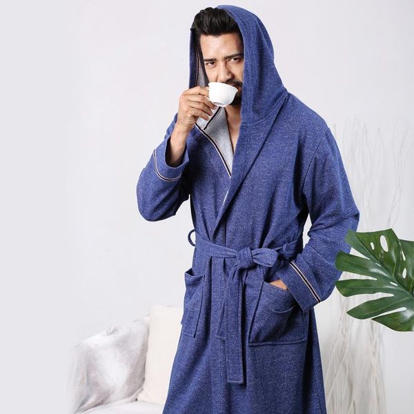 

men hooded robe gown cotton nightwear intimate lingerie male long sleeve casual sleepwear v-neck autumn new home clothing, Black;brown