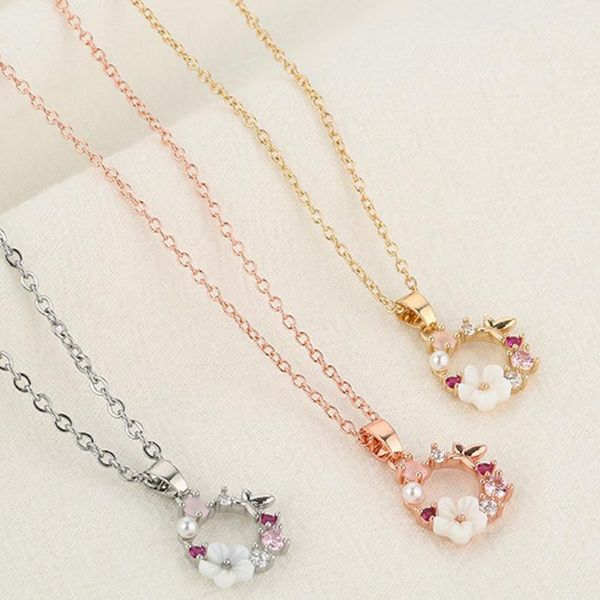 

pendant necklaces 1pc fashion creative butterfly flowers necklace zircon crystal pearl shell garland women jewelry accessories, Silver