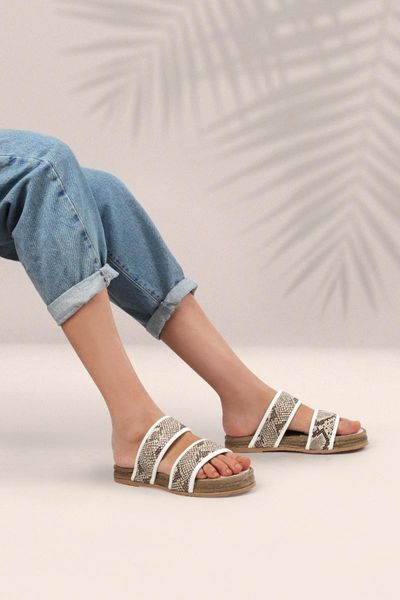 

slippers white detailed beige snake skin look women 's, Black