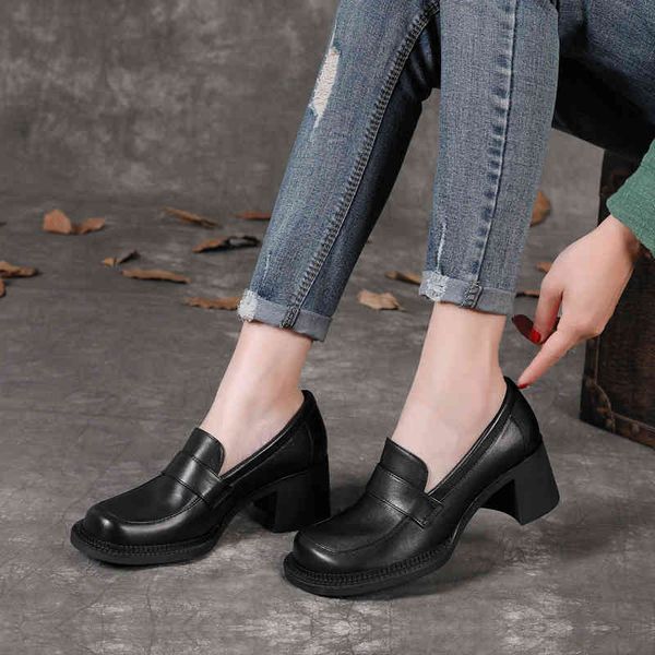 

dress shoes eoeodoit sapato feminino de salto oxford médio botões grosso retrô quadrado slip on couro estilo inglaterra mocassim adhq, Black