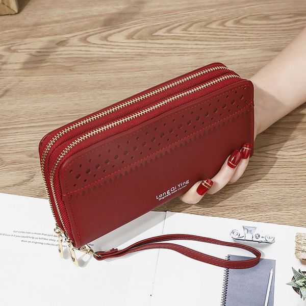 

long wallets card holder portfolios women leather clutch money bag pu learn wallet, Red;black