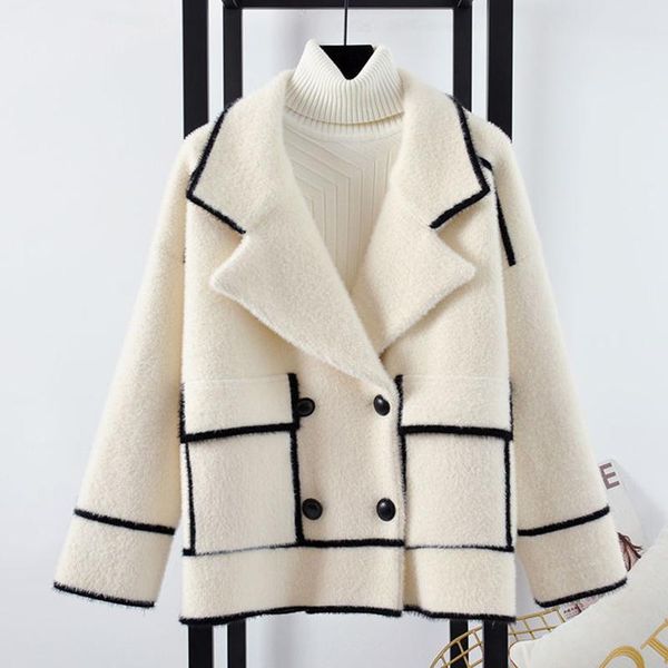 

women's jackets 2021 winter warm cardigan jacket women thick loose outerwear all-match knitted coat double breasted harajuku female, Black;brown