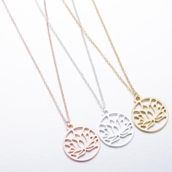

pendant necklaces fashion silver color stainless steel flower lotus shape necklace yoga chakra for women jewelry gift