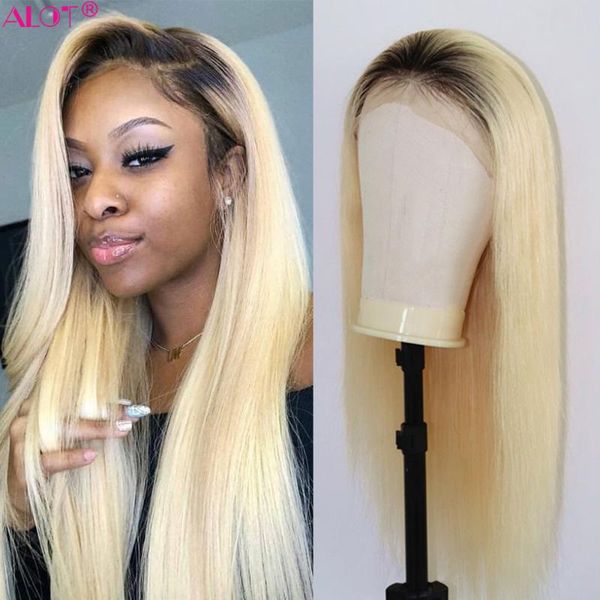 

lace wigs 1b/613 13x4 frontal wig blonde front brazilian straight transparent pre plucked human hair 150% remy, Black;brown