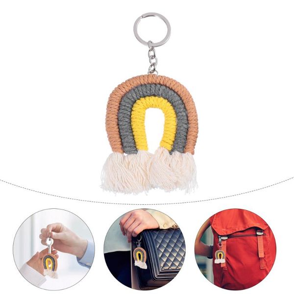 

interior decorations 1pc tassel hanging adornment rainbow woven car key decor ring pendant