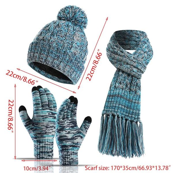 

hats, scarves & gloves sets women winter 3 pieces beanie hat tassel long scarf touch screen set colorful crochet knit plush lined pompom sku, Blue;gray