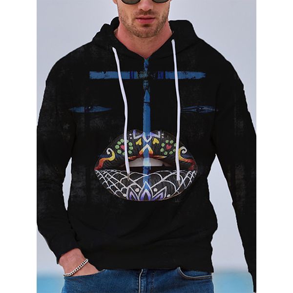 

map island design pattern men s 3d printing hoodie visual impact party punk gothic round neck american sweatshirt, Black