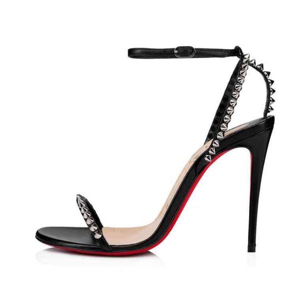 

luxury summer women sandals red bottom so me spikes high heels ankle strap gladiator sandalias eu35-43, Black