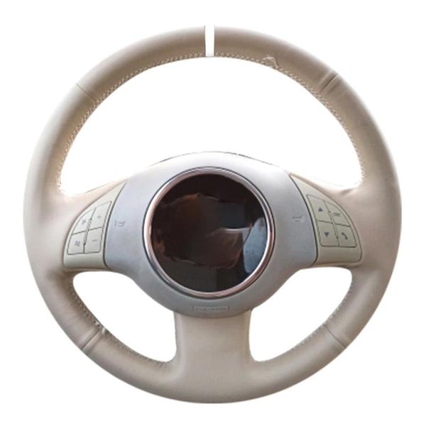 

steering wheel covers beige pu faux leather white marker hand-stitched car cover for 500 2007-2021 500e 2014-2021 500c