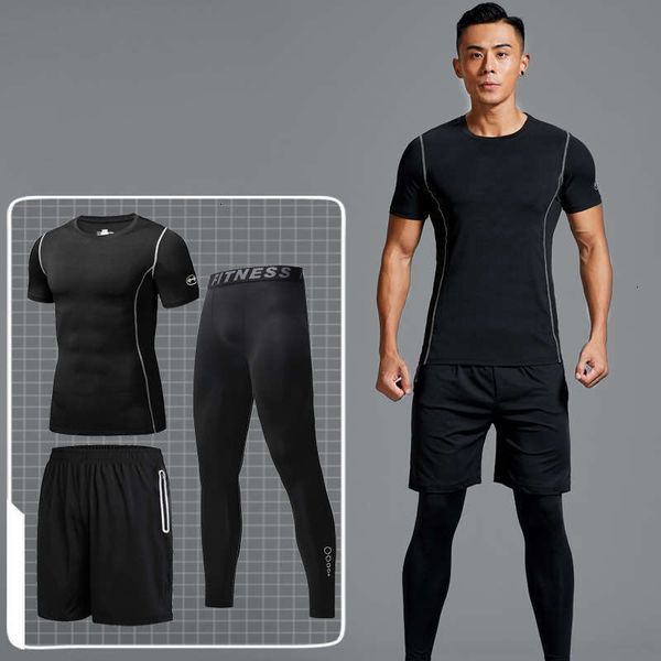 

fitness spring tracksuits men's and summer sports suit gym running high elastic tight basketball quick drying clothes sportswear, Gray