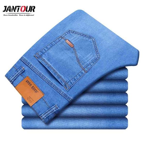 

mens brand jeans fashion men casual slim fit straight high stretch feet skinny men blue sell male trousers 210716