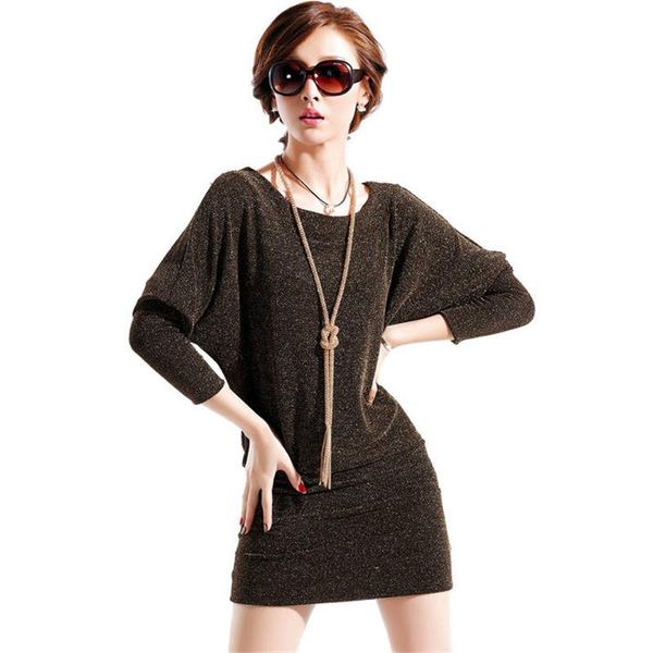 

casual dresses spring autumn dress vintage big size sequined women's loose bag hip mini large batwing sleeve female j442, Black;gray