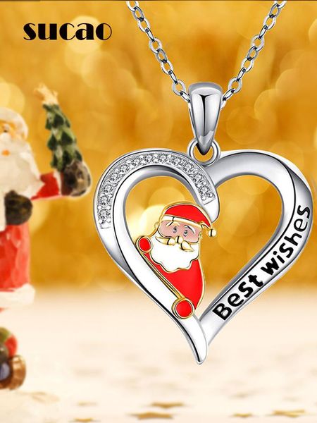 

pendant necklaces fashion santa love heart necklace enamel necklacesock clavicle chain jewelry wish christmas gift for women, Silver
