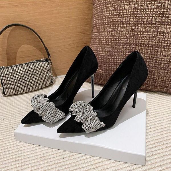 

dress shoes fine heeled brief pumps sandals ladies lace-up pointed wedge slip on 2021 stiletto sweet african gold toe velvet s, Black