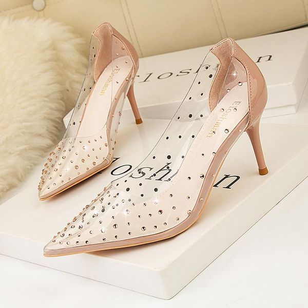 

dress shoes wommen pumps pointed rhinestone transparent thin high-heeled for women party stilettos, Black
