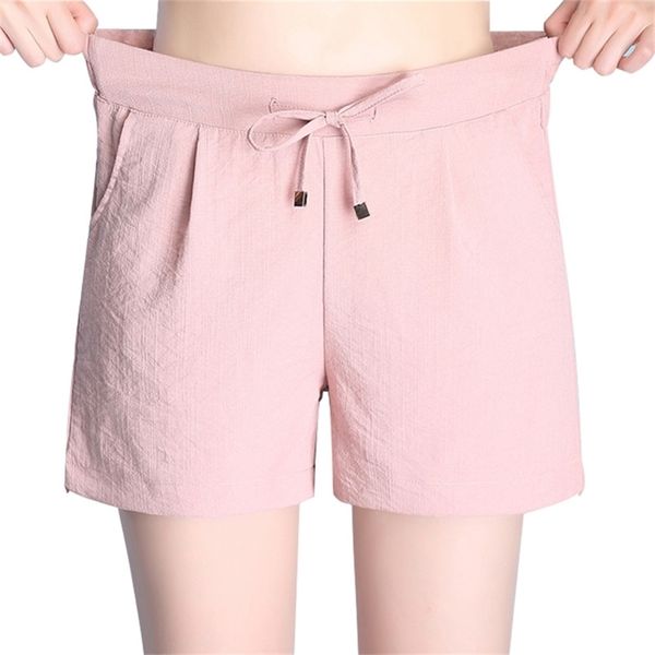

summer shorts ladies cotton and linen elastic waist loose casual s-4xl 210722, Black