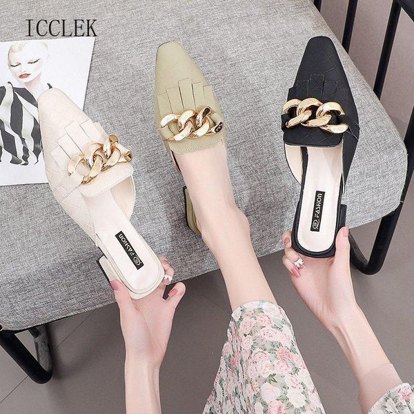 

slippers icclek female slip-ons shoes spring summer sandals 2021 women's mules women ladies slides sandalias womens, Black