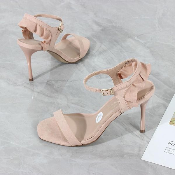 

sandals women's fashion 2021 summer style pink flock buckle super high-heeled party model 9.5cm, Black