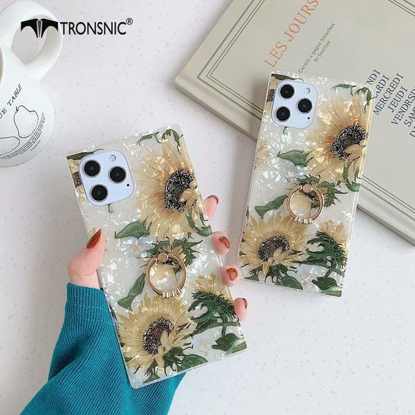 

daisy flowers conch phone case for iphone 12 11 pro max xr xs max soft diamond ring shiny luxury case for iphone 7 8 plus covers