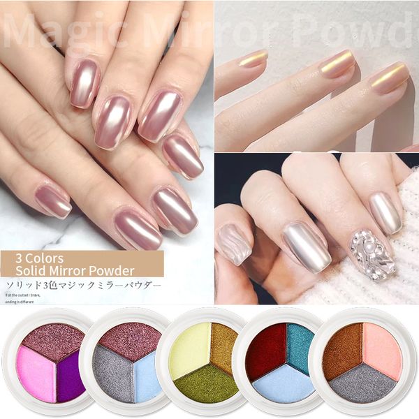 

3colors/box solid magic mirror effect nail powder shiny nails glitter dust holo nail art chrome pigment aurora manicure designs, Silver;gold