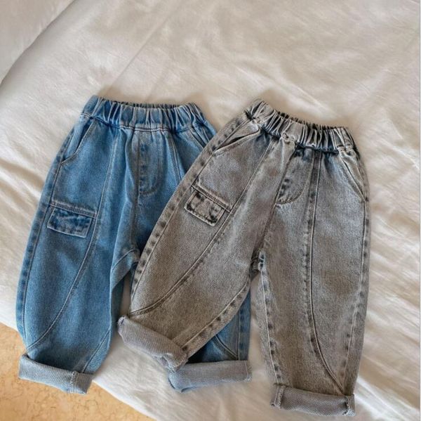 

trousers 2021 girls boys denim long pants autumn cotton fashion kids 2-7t c831, Blue