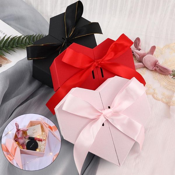 Geschenkpapier Herz Doppelte offene Box mit Schleife DIY Sechseck Verpackung Valentinstag Überraschung Romantische Hochzeitsfeier