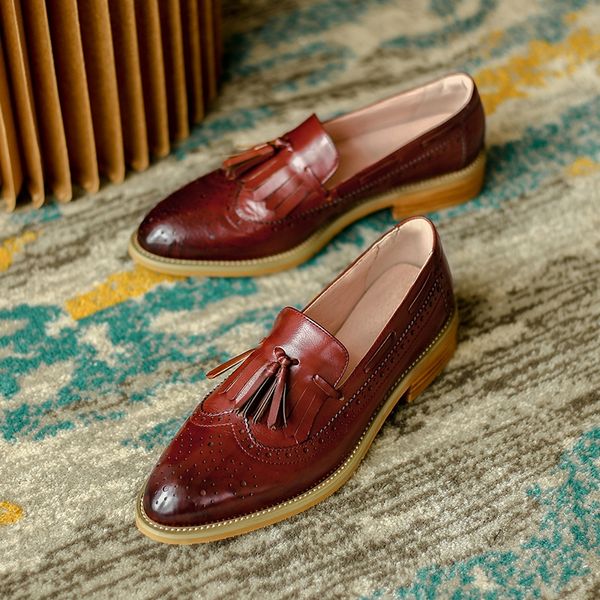 

women oxford pumps shoes vintage genuine leather lady thick heels retro vintage oxford shoes for women black brown shoes 2021