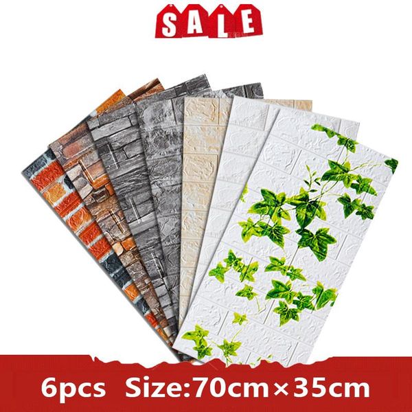 

wallpapers 6pcs 3d diy brick sticker self adhesive panels waterproof wallpaepr foam wall paper living room mural home decoration